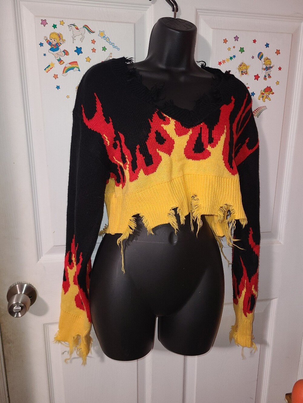 Shein Flames Designed Soft Cropped Sweater